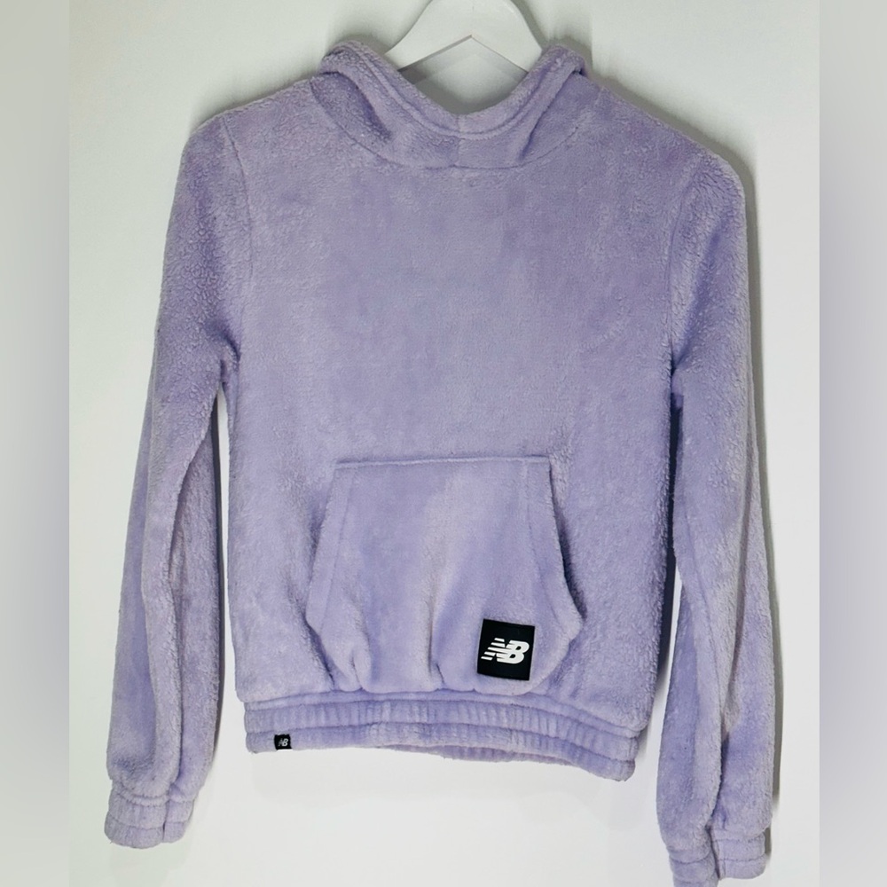 🌸 NWOT New Balance Cropped Lavender Fleece Hoodie Purple Sherpa Size L 14/16